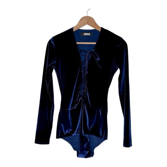 Reformation Velvet Avalon Bodysuit in Blue Small - Picture 1 of 6